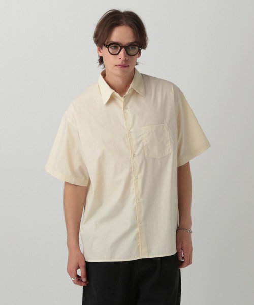 Lig./half sleeve shirt リグドット シャツ 白　新品未使用 半袖】パイロットシャツ 形態安定・幾何学柄白ドビー｜両胸