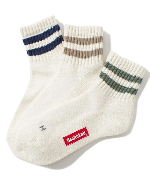 Healthknit/ヘルスニット ソックス シンカー2本ライン クォーター 3足