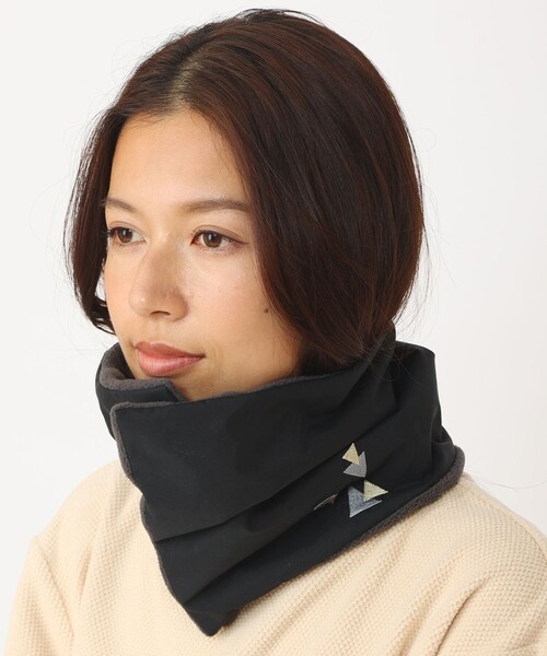 HYKE ネックウォーマー ケーブルニット フリンジ ウール スヌード ブラック