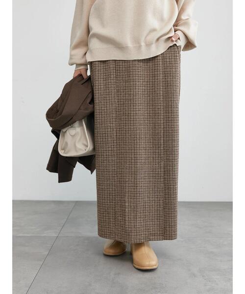 Samansa Mos2 blue（サマンサモスモスブルー）の「チェック柄カットジャカードナロースカート（スカート・レディース・モカ/ブラック/ブラウン/チャコールグレー・F）」の3枚目の写真
