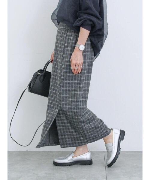 Samansa Mos2 blue（サマンサモスモスブルー）の「チェック柄カットジャカードナロースカート（スカート・レディース・モカ/ブラック/ブラウン/チャコールグレー・F）」の21枚目の写真