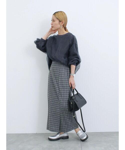 Samansa Mos2 blue（サマンサモスモスブルー）の「チェック柄カットジャカードナロースカート（スカート・レディース・モカ/ブラック/ブラウン/チャコールグレー・F）」の22枚目の写真