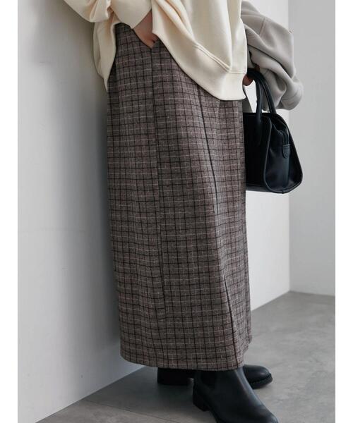 Samansa Mos2 blue（サマンサモスモスブルー）の「チェック柄カットジャカードナロースカート（スカート・レディース・モカ/ブラック/ブラウン/チャコールグレー・F）」の5枚目の写真