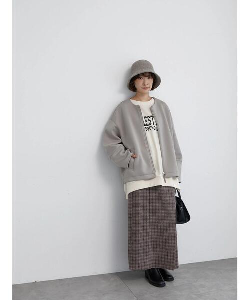 Samansa Mos2 blue（サマンサモスモスブルー）の「チェック柄カットジャカードナロースカート（スカート・レディース・モカ/ブラック/ブラウン/チャコールグレー・F）」の10枚目の写真