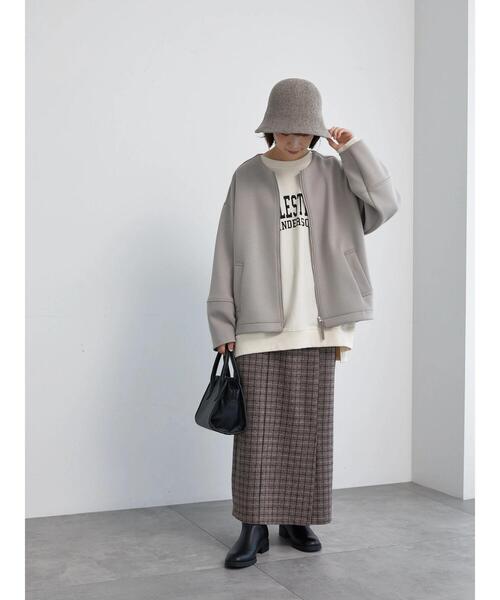 Samansa Mos2 blue（サマンサモスモスブルー）の「チェック柄カットジャカードナロースカート（スカート・レディース・モカ/ブラック/ブラウン/チャコールグレー・F）」の11枚目の写真