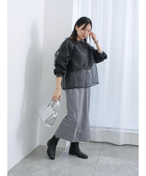 Samansa Mos2 blue（サマンサモスモスブルー）の「チェック柄カットジャカードナロースカート（スカート・レディース・モカ/ブラック/ブラウン/チャコールグレー・F）」の20枚目の写真