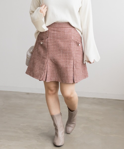 CLETTE(クレット)の「パールボタンツイードミニスカート(スカート・レディース・ピンク/ブルー/ブラック・3L/4L/LL)」の11枚目の写真