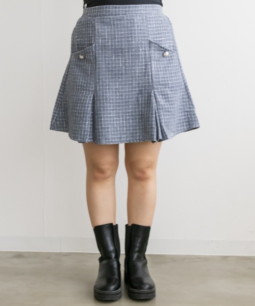 CLETTE(クレット)の「パールボタンツイードミニスカート(スカート・レディース・ピンク/ブルー/ブラック・3L/4L/LL)」の15枚目の写真