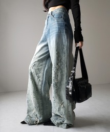 ※※【 2color / 4size 】グラデーションクラッシュダメージワイドデニムパンツ / gradation crash damage wide denim pants