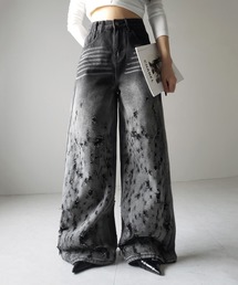 ※※【 2color / 4size 】グラデーションクラッシュダメージワイドデニムパンツ / gradation crash damage wide denim pants