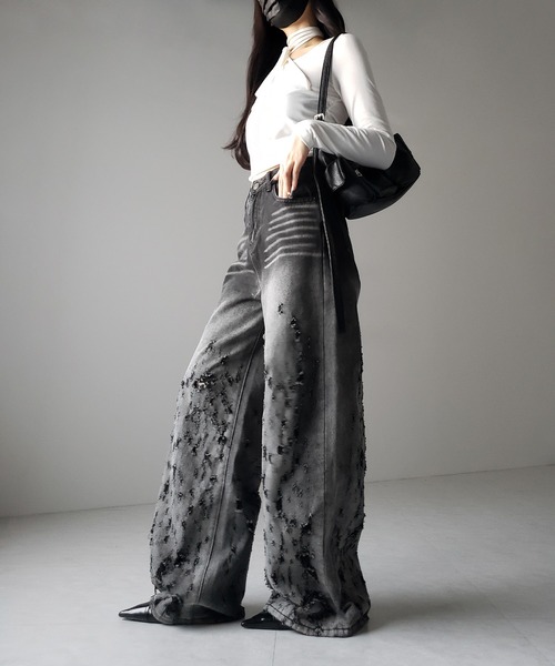 2color ／ 4size 】グラデーションクラッシュダメージワイド