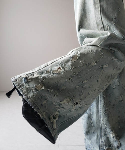 me+em select（ミームセレクト）の「※※【 ２color ／ ４size 】グラデーションクラッシュダメージワイドデニムパンツ ／ gradation crash damage wide denim pants（デニムパンツ・レディース・ブルー/ブラック・MEDIUM/SMALL/X-LARGE/LARGE）」の18枚目の写真
