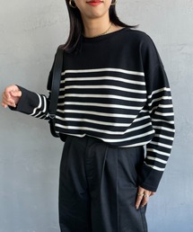 [ORCIVAL/オーシバル] ボートネック パネルボーダーニットソー