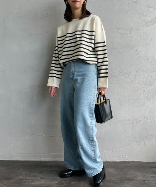 ORCIVAL（オーシバル）の「[ORCIVAL/オーシバル] ボートネック パネルボーダーニットソー（ニット/セーター・レディース・ブラック/キナリ・1）」の3枚目の写真