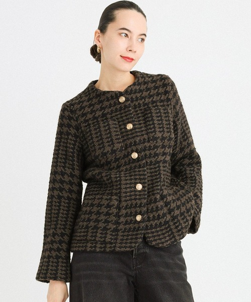 セール】【John Branigan】金ボタンツイードジャケット（ノーカラー