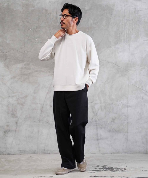 セール】ダブルフェイスラグランスリーブ切替スウェットトレーナー