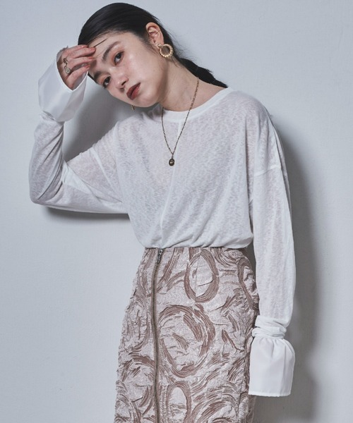 tarin arin(タリンアリン)の「【150㎝前後の小柄さんサイズ】ラッフルスリーブシアーTシャツ(Tシャツ/カットソー・レディース・チャコールグレー/ホワイト・S/M)」の13枚目の写真