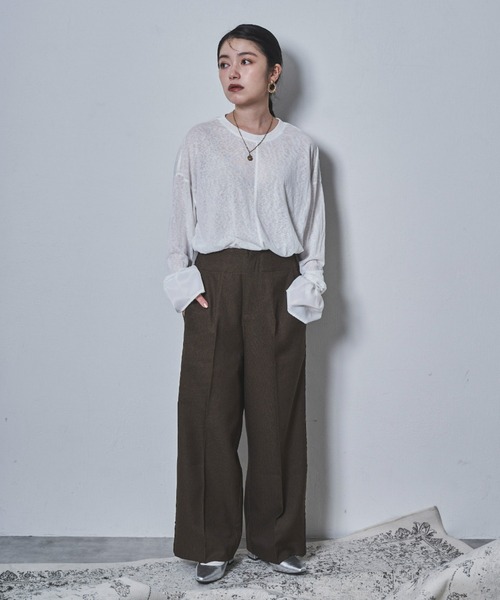 tarin arin(タリンアリン)の「【150㎝前後の小柄さんサイズ】ラッフルスリーブシアーTシャツ(Tシャツ/カットソー・レディース・チャコールグレー/ホワイト・S/M)」の6枚目の写真
