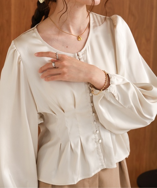 Bab(バブ)の「ウエストタックペプラムブラウス(シャツ/ブラウス・レディース・ピンク/アイボリー/モカ・M)」の14枚目の写真