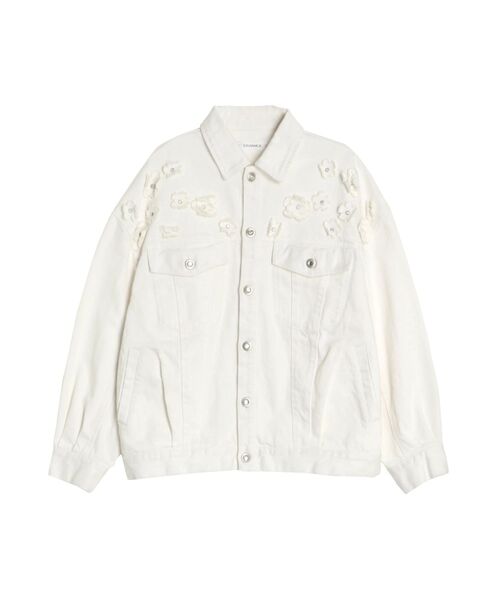 kittyママ　　　　ジャケット　ホワイトデニム　ビジュー　花柄　白 kittyママ ジャケット ホワイトデニム ビジュー 花柄 白 kittyママ様