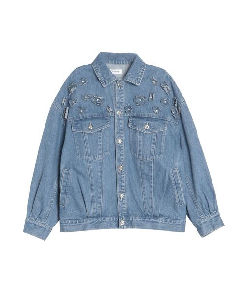 未使用*エムズグレイシー デニムジャケット インディゴブルー 38 M 花 CALNAMUR（カルナムール）の「3D FLOWER DENIM BLOUSON/3Dフラワー