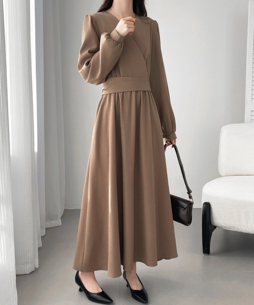 セール】ウエストマークカシュクールAラインロングワンピース  