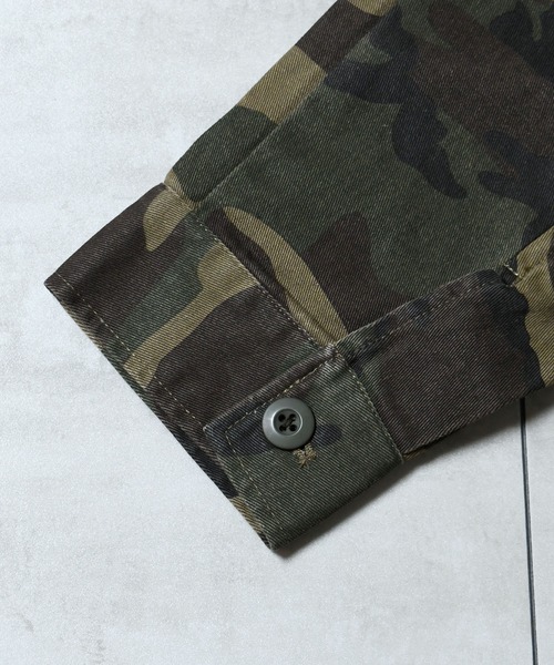 Starting Over(スターティングオーバー)の「bio-wash camouflage open collar jacket / バイオウォッシュ カモフラージュ オープンカラージャケット(ミリタリージャケット・メンズ・グリーン/カーキ/ダークグリーン・XL/M/L)」の5枚目の写真