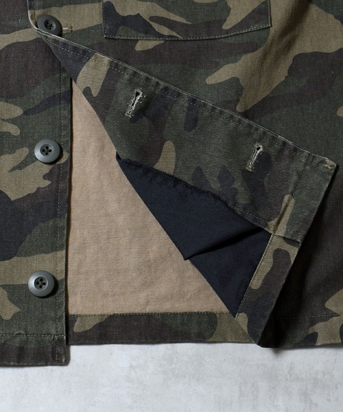 Starting Over(スターティングオーバー)の「bio-wash camouflage open collar jacket / バイオウォッシュ カモフラージュ オープンカラージャケット(ミリタリージャケット・メンズ・グリーン/カーキ/ダークグリーン・XL/M/L)」の6枚目の写真