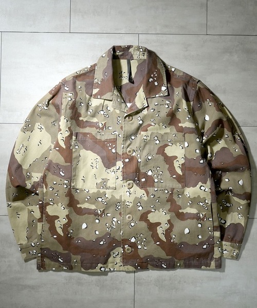 カモフラ【プロフご覧ください】 セール】bio-wash camouflage open collar jacket / バイオウォッシュ