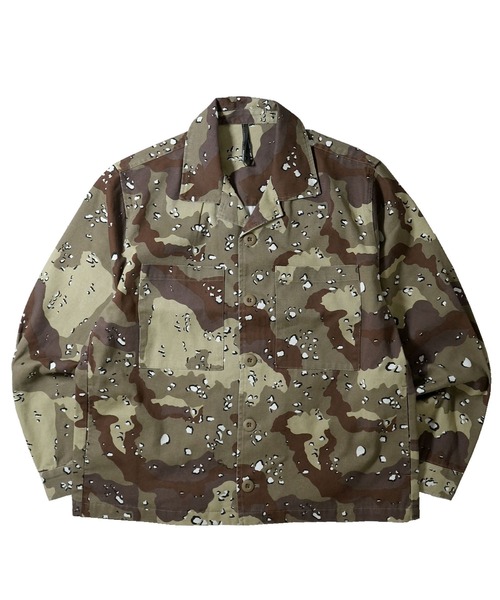 セール】bio-wash camouflage open collar jacket / バイオウォッシュ