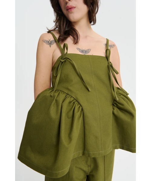 CECILIE BAHNSEN（セシリー バンセン）の「STRAP TOP W/ GATHERED PEPLUM INSERTS AND STRINGS（シャツ/ブラウス・レディース・オリーブ・6）」の5枚目の写真
