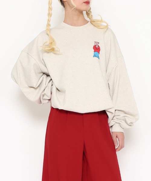 PUNYUS（プニュズ）の「PUNYUS 十週年ビッグスウェット（スウェット・レディース・スミクロ/オートミール/パープル・3/4）」の6枚目の写真