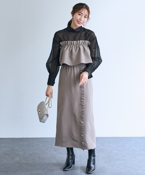 SMILE LAND（スマイルランド）の「２点セット（フリルビスチェ+スカート）＜大きいサイズ有＞【OtonaSMILE】（スカート・レディース・ブラック/グレー・4L/5L/LL/3L/M/L）」の4枚目の写真