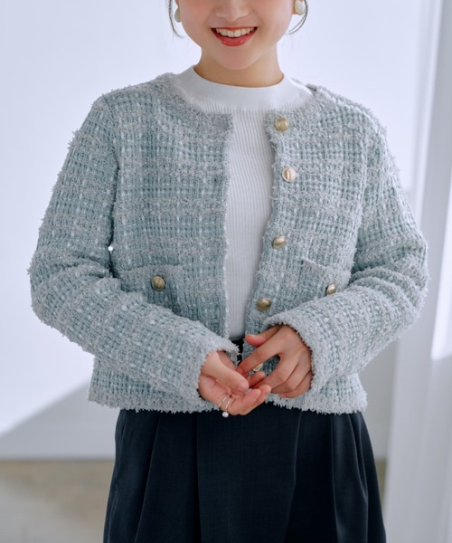 COHINA（コヒナ）の「ラメツイードニットカーディガン 【低身長・小柄女性】（カーディガン/ボレロ・レディース・ネイビー/ブルー/ホワイト・ONE SIZE）」の3枚目の写真