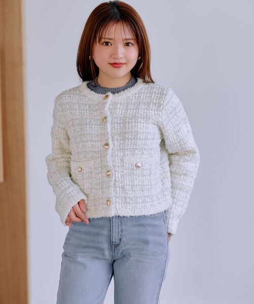 COHINA（コヒナ）の「ラメツイードニットカーディガン 【低身長・小柄女性】（カーディガン/ボレロ・レディース・ネイビー/ブルー/ホワイト・ONE SIZE）」の4枚目の写真