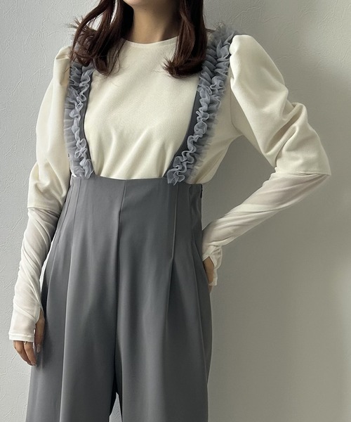 rectangle(レクタングル)の「リブパワショルシアー袖トップス(Tシャツ/カットソー・レディース・ブラック/オフホワイト・FREE)」の12枚目の写真