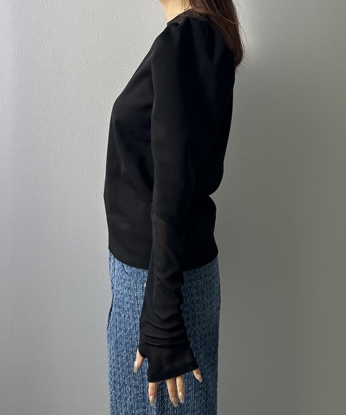 rectangle(レクタングル)の「リブパワショルシアー袖トップス(Tシャツ/カットソー・レディース・ブラック/オフホワイト・FREE)」の17枚目の写真