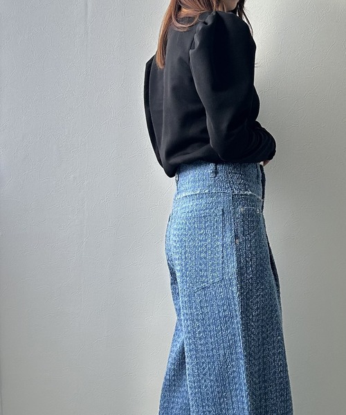 rectangle(レクタングル)の「リブパワショルシアー袖トップス(Tシャツ/カットソー・レディース・ブラック/オフホワイト・FREE)」の19枚目の写真