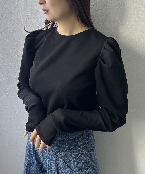 rectangle(レクタングル)の「リブパワショルシアー袖トップス(Tシャツ/カットソー・レディース・ブラック/オフホワイト・FREE)」の20枚目の写真