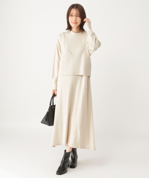 studio CLIP(スタディオクリップ)の「12ゲージニットセットワンピース(ワンピース・レディース・グレー/ライトベージュ・FREE)」の2枚目の写真