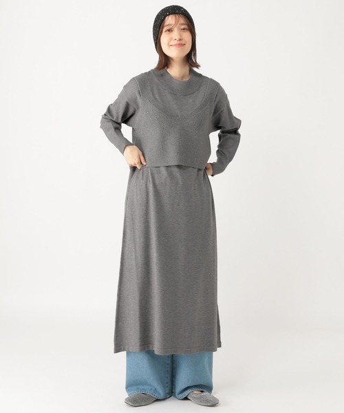 studio CLIP(スタディオクリップ)の「12ゲージニットセットワンピース(ワンピース・レディース・グレー/ライトベージュ・FREE)」の5枚目の写真