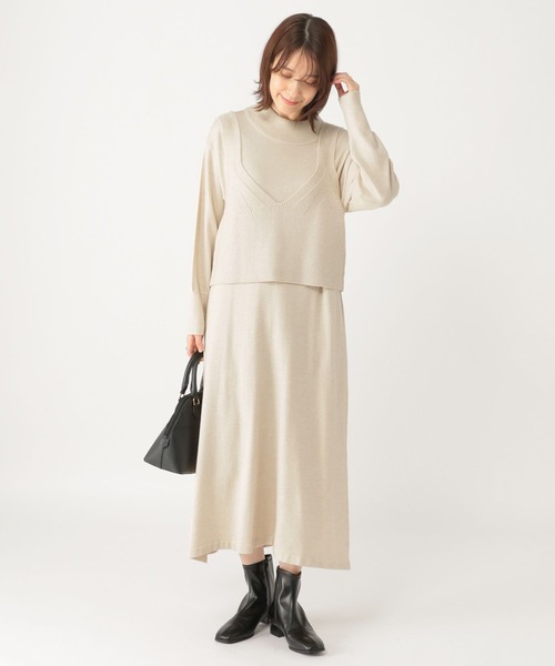 studio CLIP(スタディオクリップ)の「12ゲージニットセットワンピース(ワンピース・レディース・グレー/ライトベージュ・FREE)」の11枚目の写真
