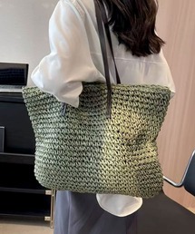 【A4収納可・軽い◎】レザーライクハンドルかご編みバッグ
