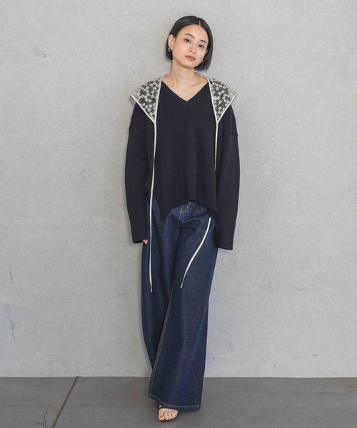 A part by（アパートバイ）の「フラワーシシュウマルチスカーフ（バンダナ/スカーフ・レディース・アイボリー/ブラック・FREE）」の10枚目の写真