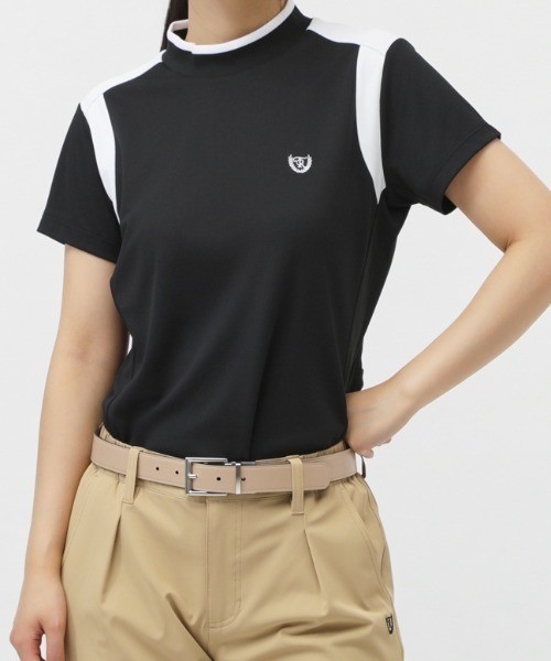 TIGORA(ティゴラ)の「ティゴラ TIGORA 遮熱UVカット鹿の子切替半袖モックシャツ(Tシャツ/カットソー・レディース・ホワイト/ブラック・S/M/L/2XL/XL)」の2枚目の写真
