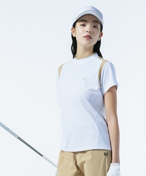 TIGORA(ティゴラ)の「ティゴラ TIGORA 遮熱UVカット鹿の子切替半袖モックシャツ(Tシャツ/カットソー・レディース・ホワイト/ブラック・S/M/L/2XL/XL)」の6枚目の写真