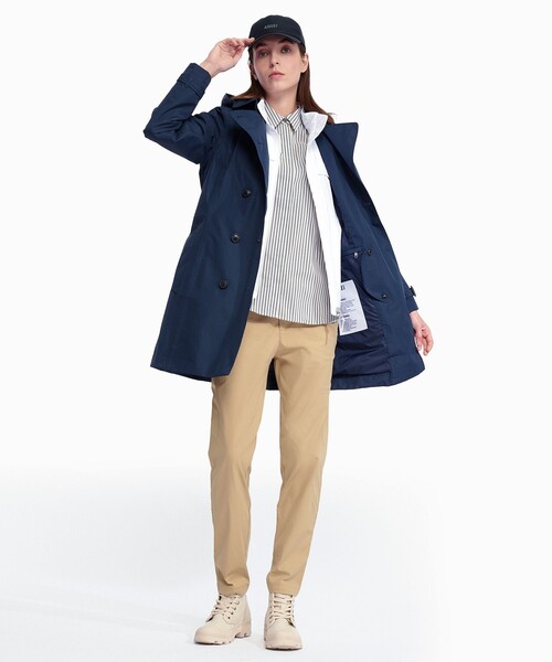 AIGLE(エーグル)の「GORE-TEX ゴアテックス 防風 防水 撥水 透湿 ダブルプレスト トレンチコート フード取り外し可(トレンチコート・レディース・ダークブルー/オフホワイト・40/38/36/34)」の15枚目の写真