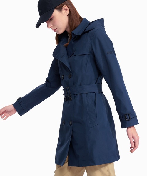 AIGLE(エーグル)の「GORE-TEX ゴアテックス 防風 防水 撥水 透湿 ダブルプレスト トレンチコート フード取り外し可(トレンチコート・レディース・ダークブルー/オフホワイト・40/38/36/34)」の1枚目の写真