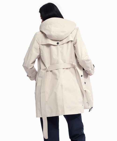 AIGLE(エーグル)の「GORE-TEX ゴアテックス 防風 防水 撥水 透湿 ダブルプレスト トレンチコート フード取り外し可(トレンチコート・レディース・ダークブルー/オフホワイト・40/38/36/34)」の2枚目の写真
