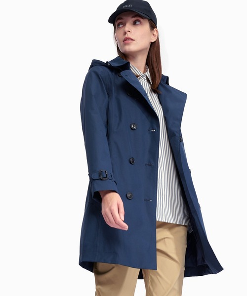 AIGLE(エーグル)の「GORE-TEX ゴアテックス 防風 防水 撥水 透湿 ダブルプレスト トレンチコート フード取り外し可(トレンチコート・レディース・ダークブルー/オフホワイト・40/38/36/34)」の5枚目の写真